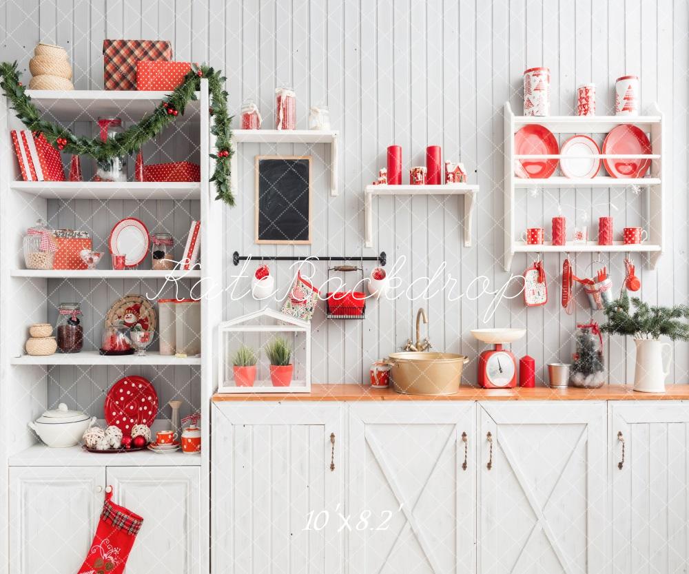 Kate Christmas Kitchen Backdrop White Wall for Photography - Kate Backdrop AU