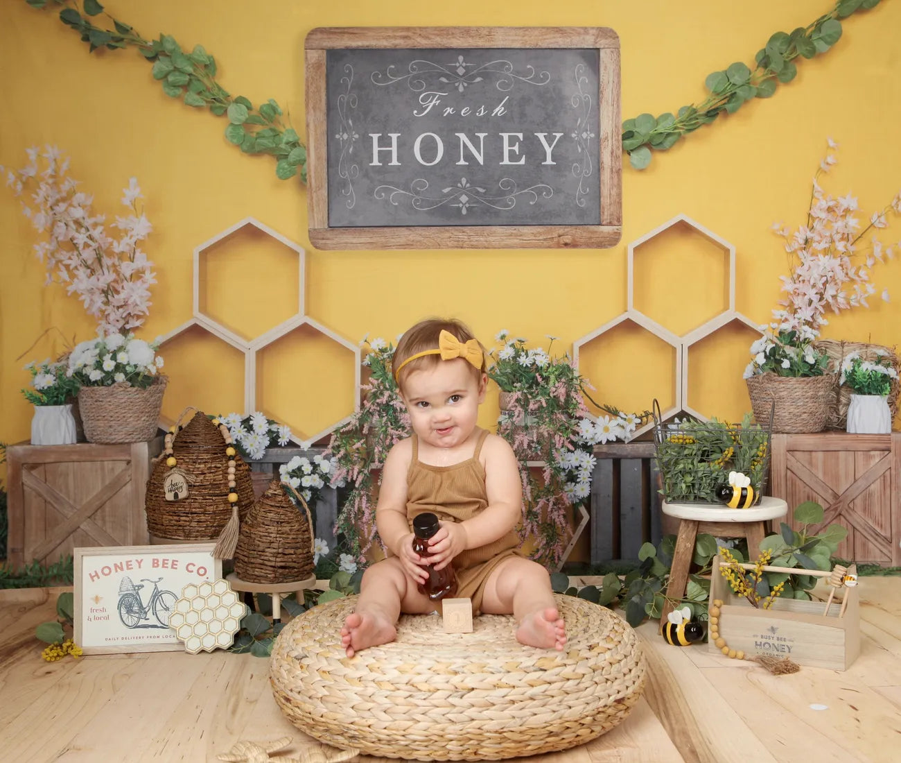 Kate Honeycomb Backdrop Yellow Summer Fresh Honey Designed by Emetselch