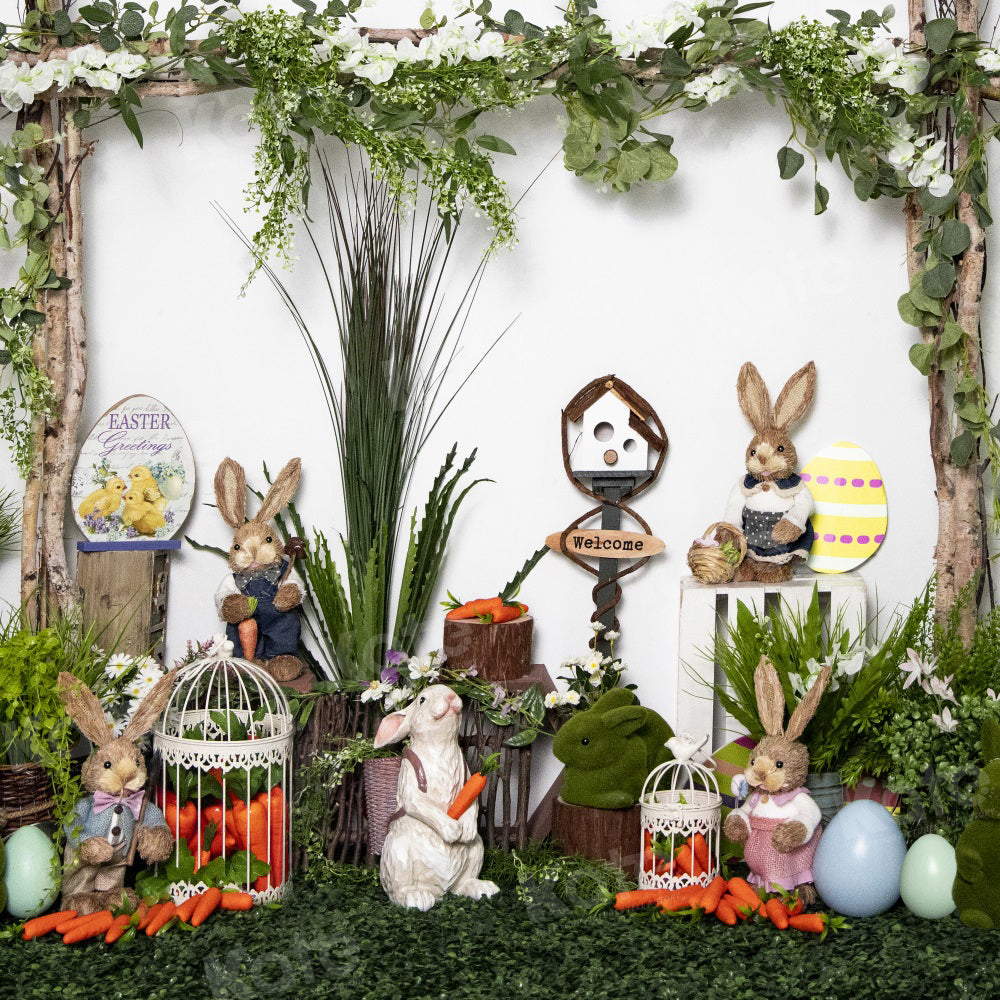 LONSALE Kate Easter Bunny Backdrop Spring Green Plants for Photography