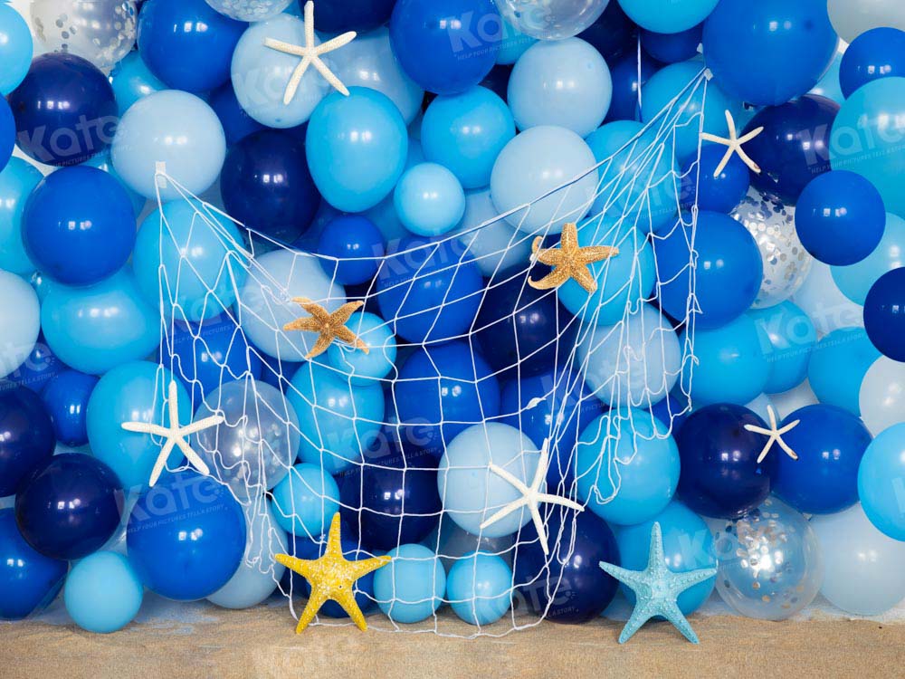 Kate Beach Blue Balloon Backdrop Fishing Net Designed by Emetselch