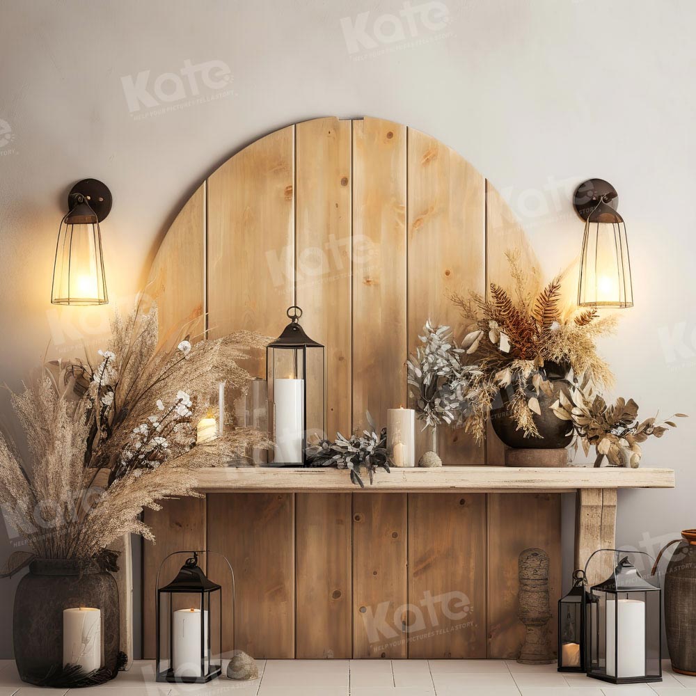 Kate Boho Autumn Backdrop Light Wooden Door Candle Designed by Chain Photography