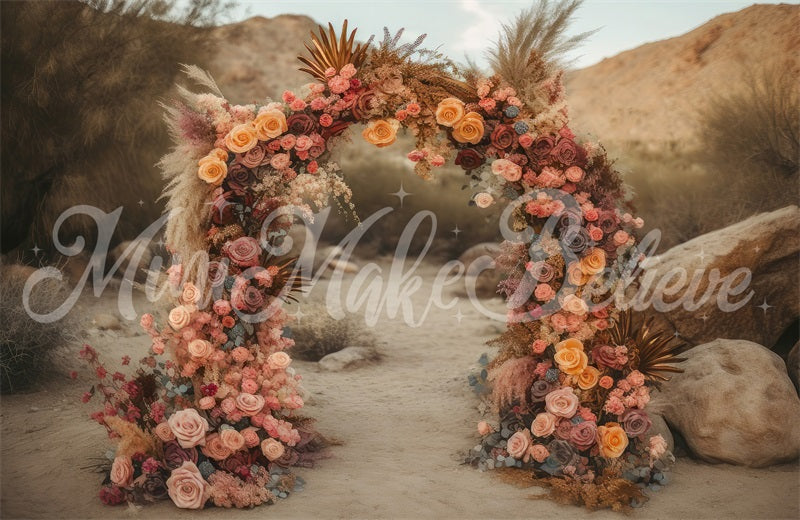 Kate Desert Mountain Lush Floral Arch Backdrop Designed by Mini MakeBelieve