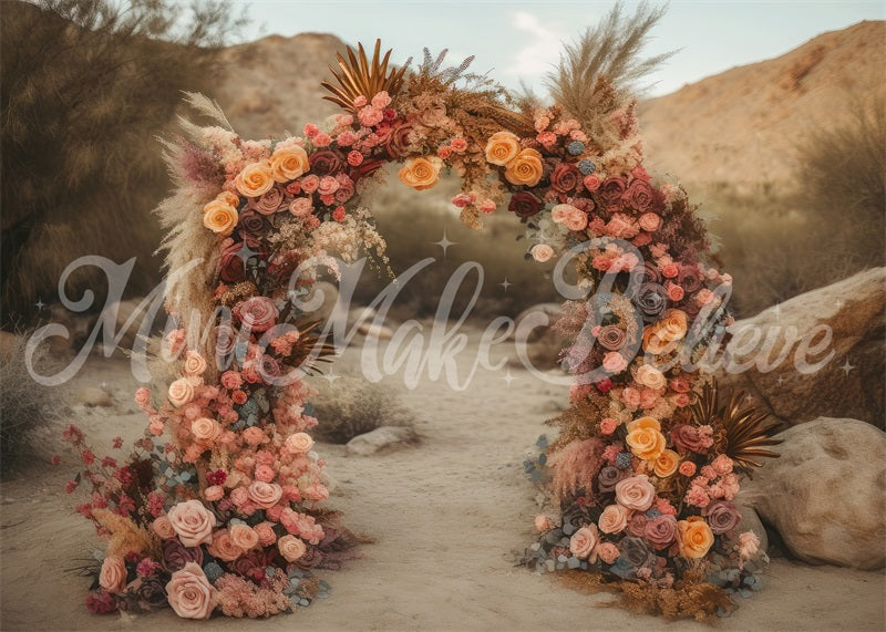 Kate Desert Mountain Lush Floral Arch Backdrop Designed by Mini MakeBelieve