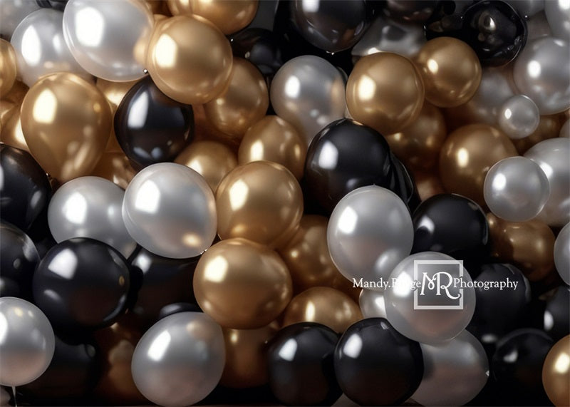 Kate White Black Gold Balloon Party Backdrop Designed by Mandy Ringe Photography