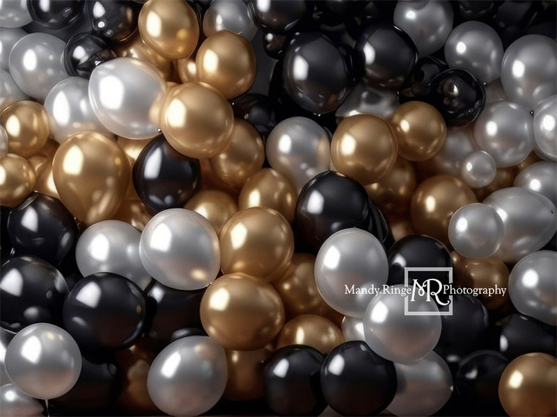 Kate White Black Gold Balloon Party Backdrop Designed by Mandy Ringe Photography