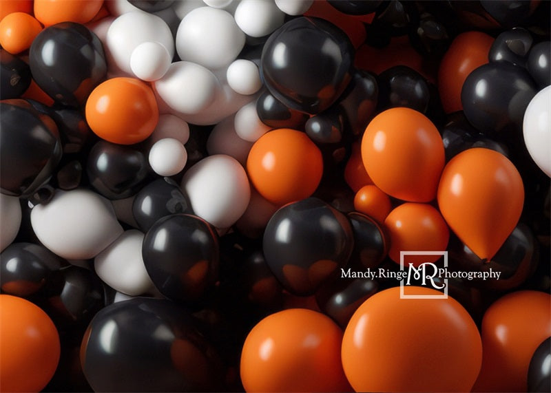 Kate Orange Black White Balloon Party Backdrop Designed by Mandy Ringe Photography