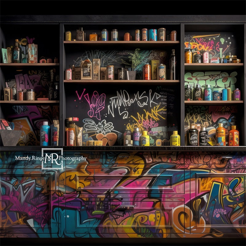 Kate Graffiti Paint Artist Cabinet Backdrop Designed by Mandy Ringe Photography