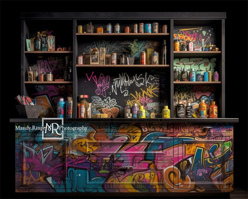 Kate Graffiti Paint Artist Cabinet Backdrop Designed by Mandy Ringe Photography