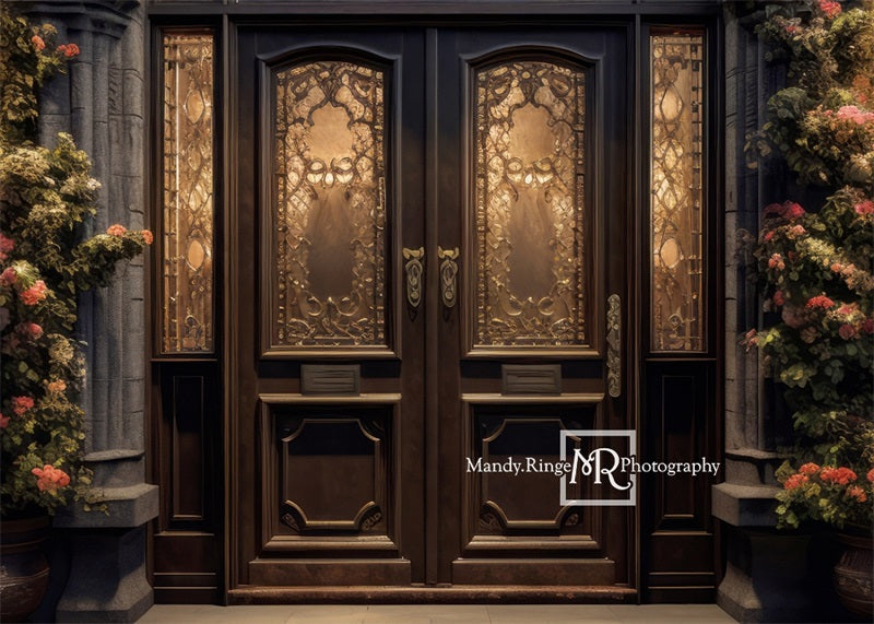 Kate Ornate Front Door Flowers Night Backdrop Designed by Mandy Ringe Photography