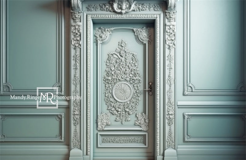 Kate Ornate Mint Victorian Walls Door Backdrop Designed by Mandy Ringe Photography