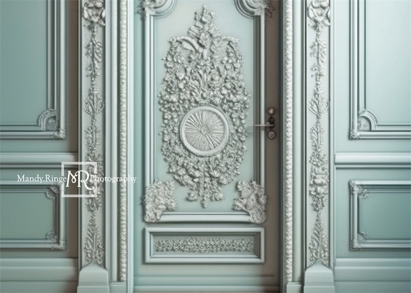 Kate Ornate Mint Victorian Walls Door Backdrop Designed by Mandy Ringe Photography