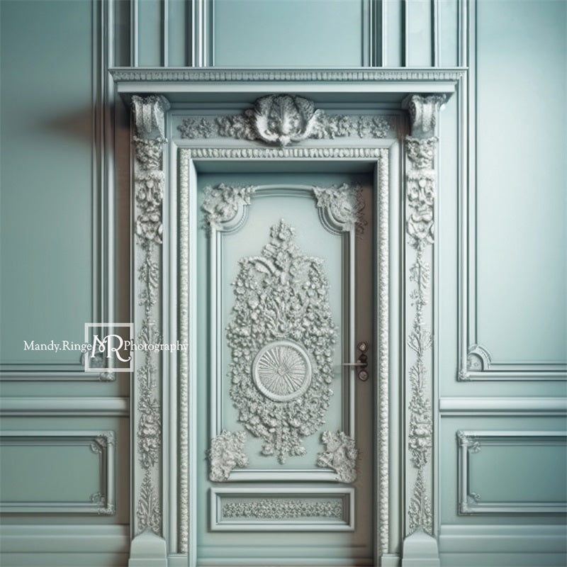 Kate Ornate Mint Victorian Walls Door Backdrop Designed by Mandy Ringe Photography