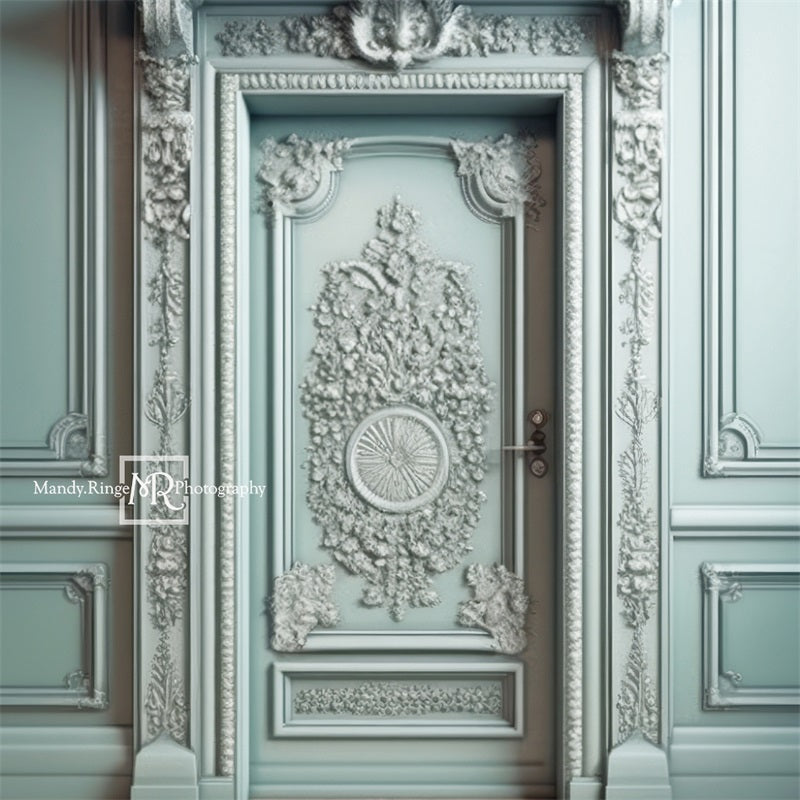 Kate Ornate Mint Victorian Walls Door Backdrop Designed by Mandy Ringe Photography