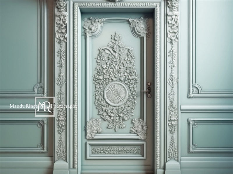 Kate Ornate Mint Victorian Walls Door Backdrop Designed by Mandy Ringe Photography