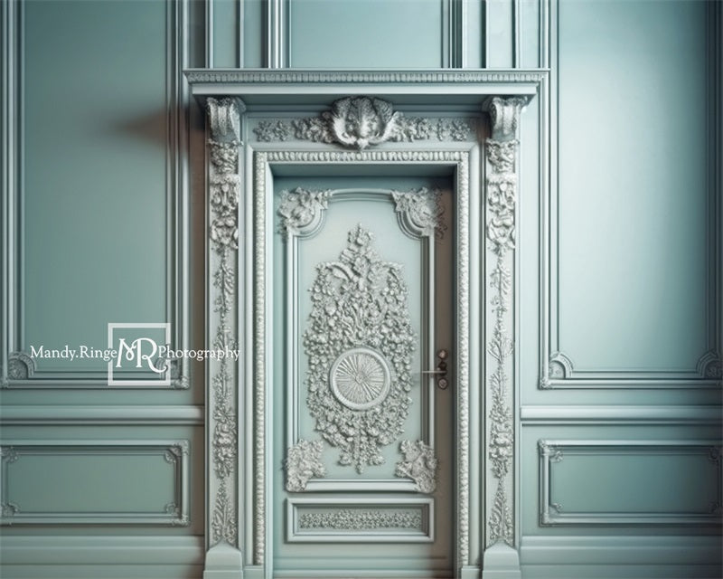 Kate Ornate Mint Victorian Walls Door Backdrop Designed by Mandy Ringe Photography