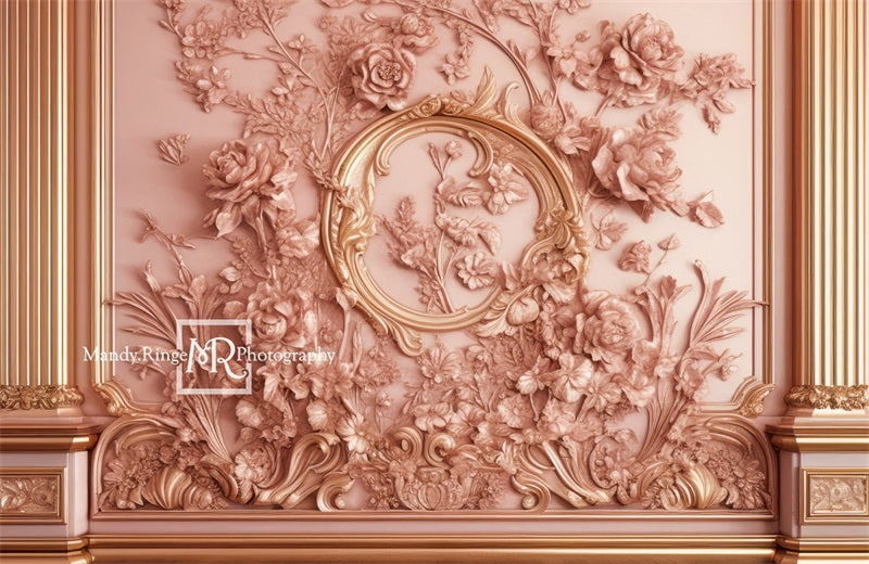 Kate Ornate Pink Gold Floral Princess Wall Backdrop Designed by Mandy Ringe Photography