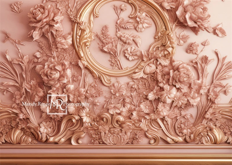 Kate Ornate Pink Gold Floral Princess Wall Backdrop Designed by Mandy Ringe Photography