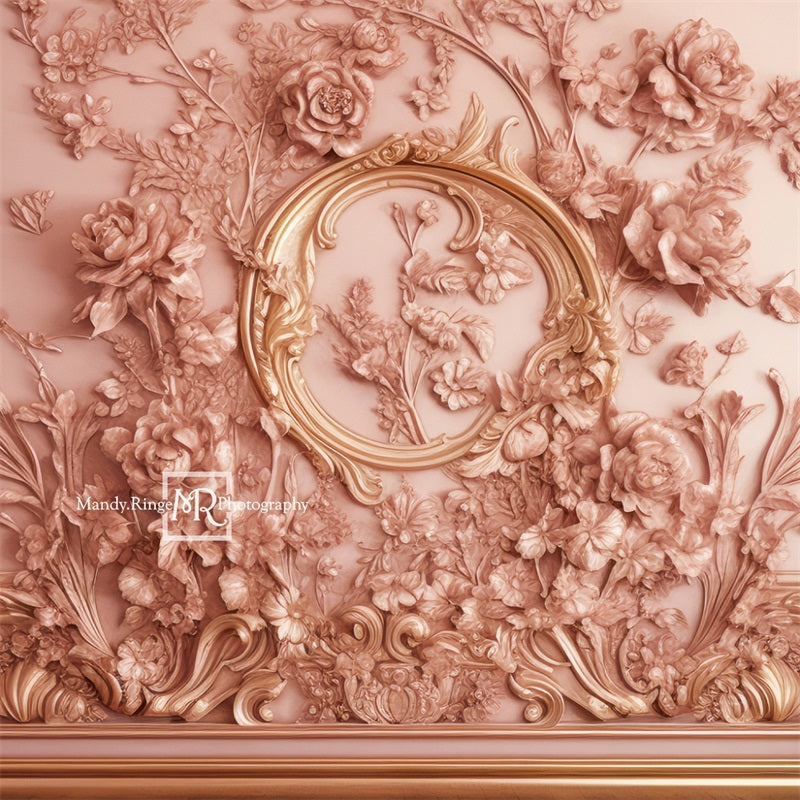 Kate Ornate Pink Gold Floral Princess Wall Backdrop Designed by Mandy Ringe Photography