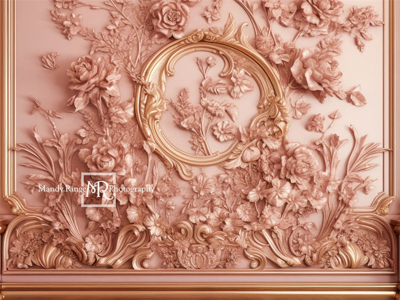 Kate Ornate Pink Gold Floral Princess Wall Backdrop Designed by Mandy Ringe Photography