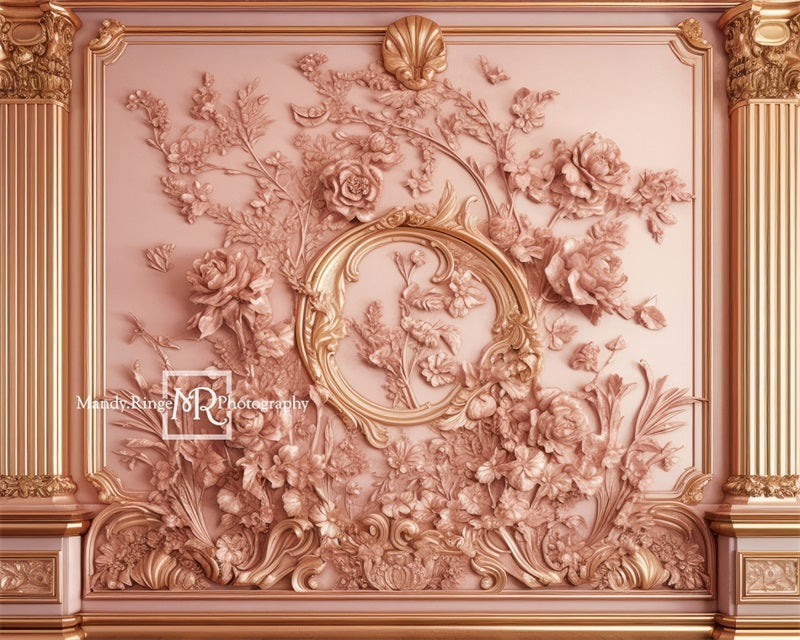 Kate Ornate Pink Gold Floral Princess Wall Backdrop Designed by Mandy Ringe Photography