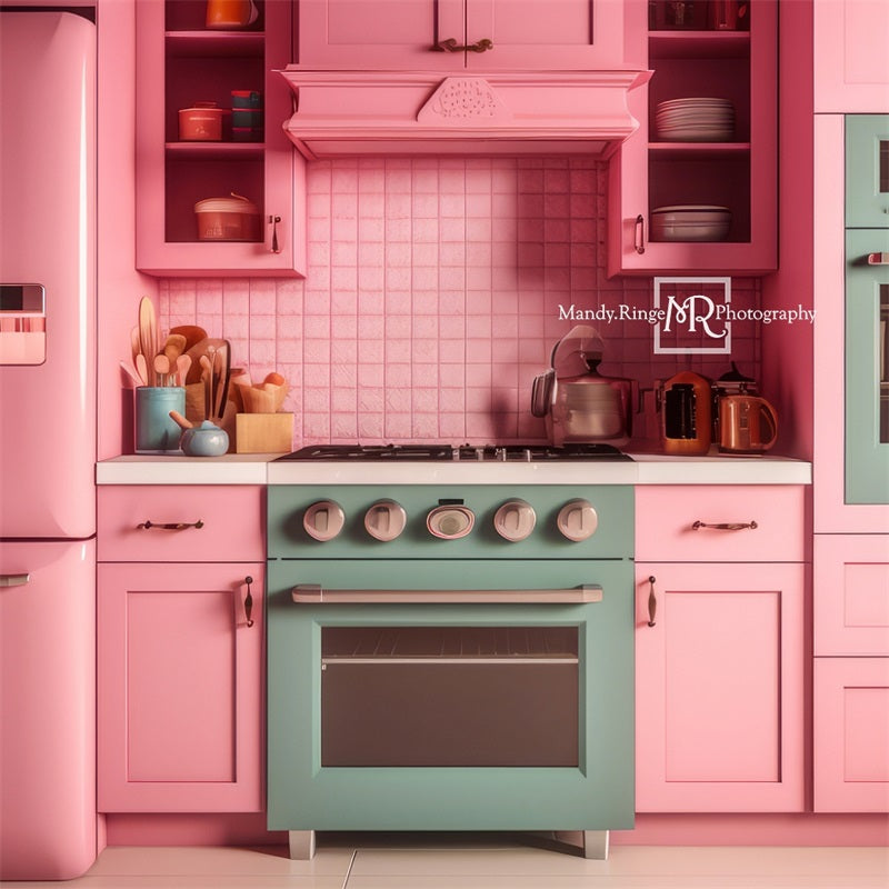 Kate Pink Dollhouse Kitchen Backdrop Designed by Mandy Ringe Photography