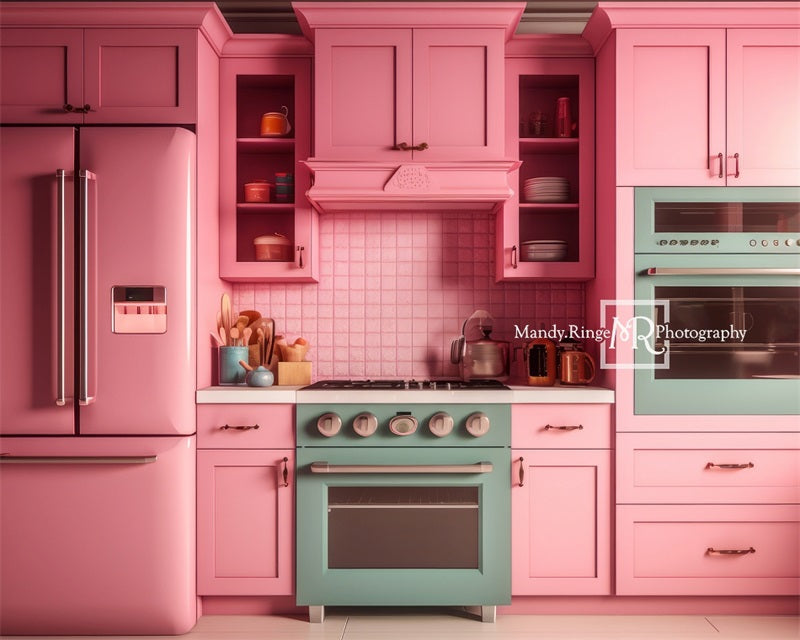 Kate Pink Dollhouse Kitchen Backdrop Designed by Mandy Ringe Photography