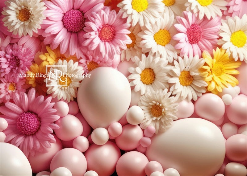 Kate Pink Yellow White Balloon Wall Daisies Backdrop Designed by Mandy Ringe Photography