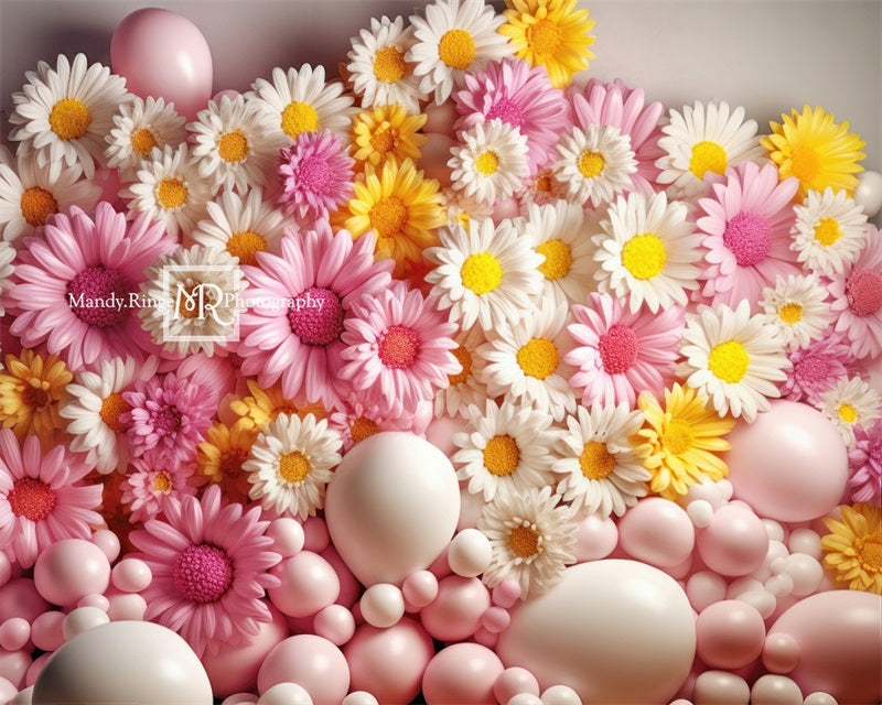 Kate Pink Yellow White Balloon Wall Daisies Backdrop Designed by Mandy Ringe Photography