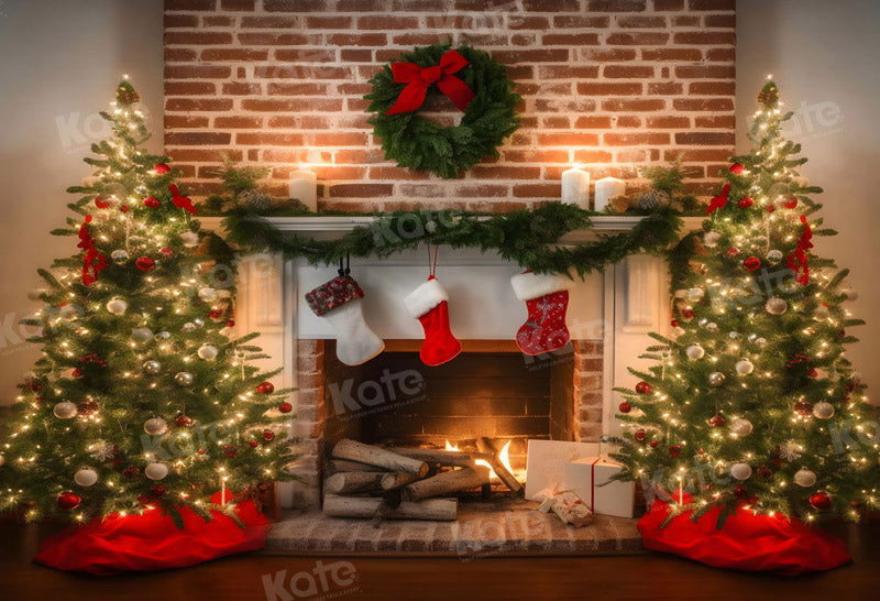 Kate Christmas Fireplace Socks Backdrop for Photography