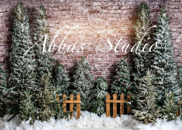 Kate Christmas Outdoor Fence Trees Lights Backdrop Designed by Abbas Studio