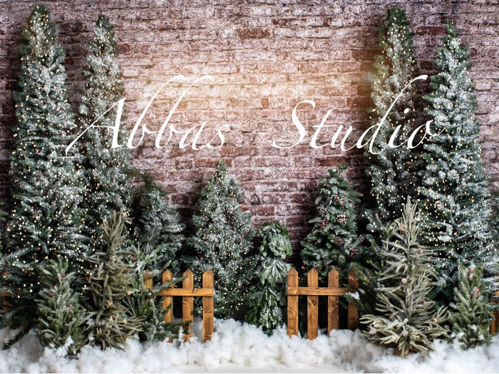 Kate Christmas Outdoor Fence Trees Lights Backdrop Designed by Abbas Studio