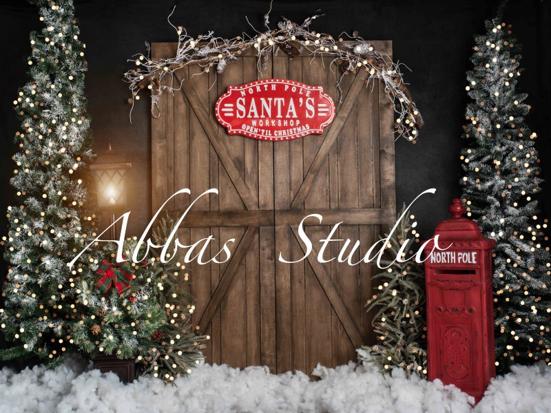 Kate Christmas Santa's Workshop Door With Lights Backdrop Designed by Abbas Studio