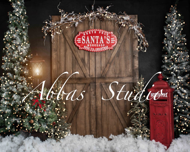 Kate Christmas Santa's Workshop Door With Lights Backdrop Designed by Abbas Studio