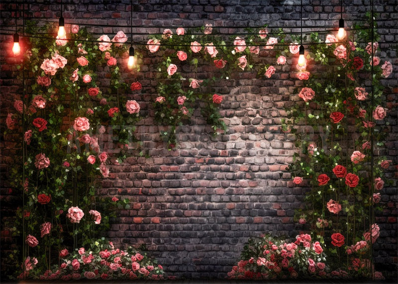 Kate Pink Roses Brickwall Romance Backdrop for Photography