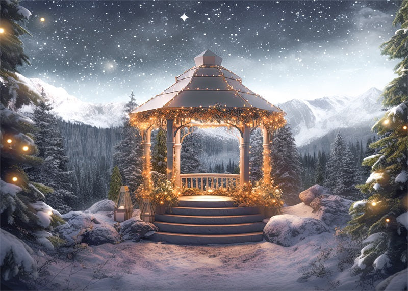 Kate Snowy Mountain Gazebo Backdrop Designed by Angela Marie Photography