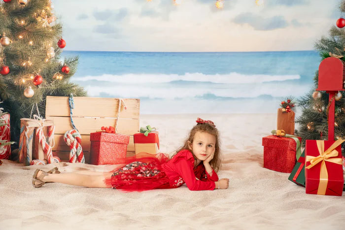 Lightning Deals-1 Kate Beach Christmas Backdrop Designed by Chain Photography