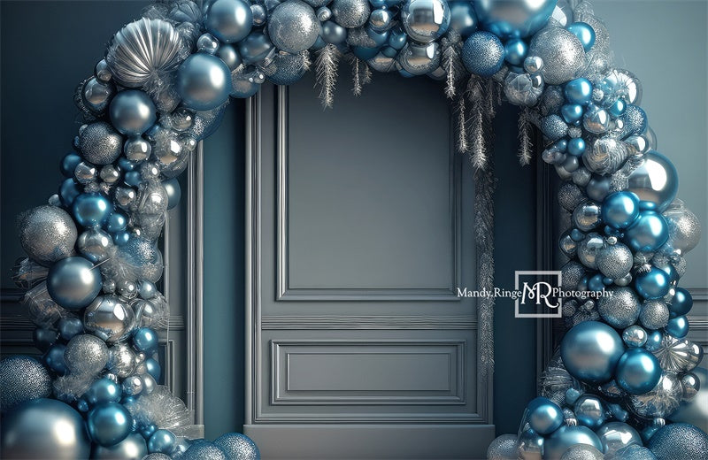 Kate Blue Silver Backdrop Holiday Ornament Arch Designed by Mandy Ringe Photography