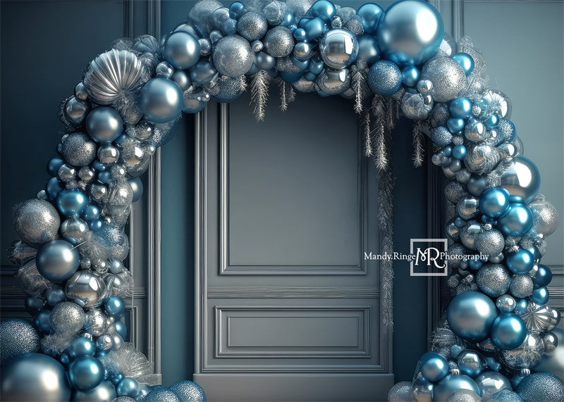 Kate Blue Silver Backdrop Holiday Ornament Arch Designed by Mandy Ringe Photography