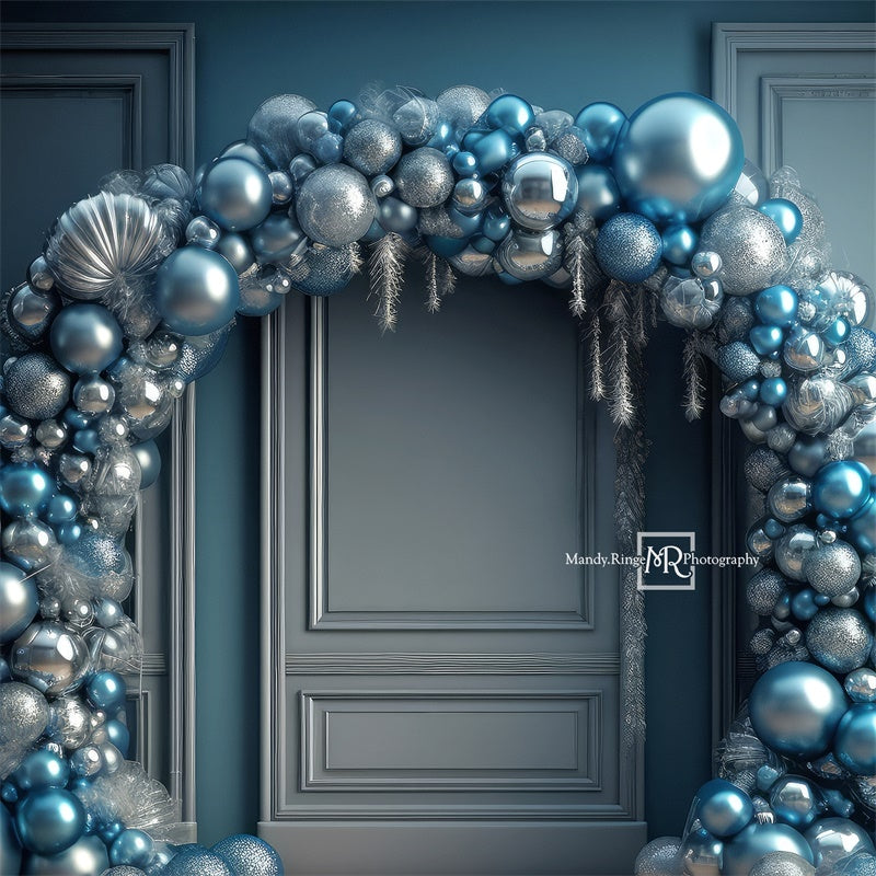 Kate Blue Silver Backdrop Holiday Ornament Arch Designed by Mandy Ringe Photography