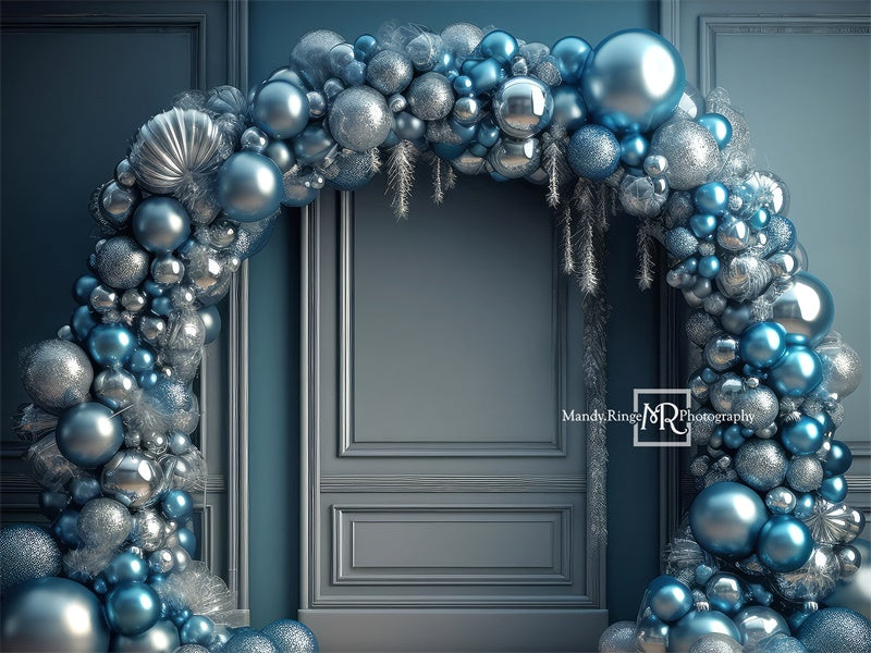 Kate Blue Silver Backdrop Holiday Ornament Arch Designed by Mandy Ringe Photography