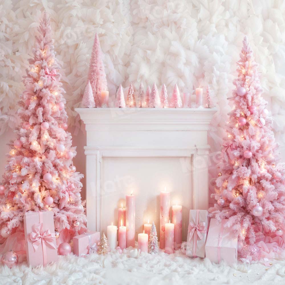 Kate Pink Christmas Tree Snow Christmas Backdrop Designed by Emetselch