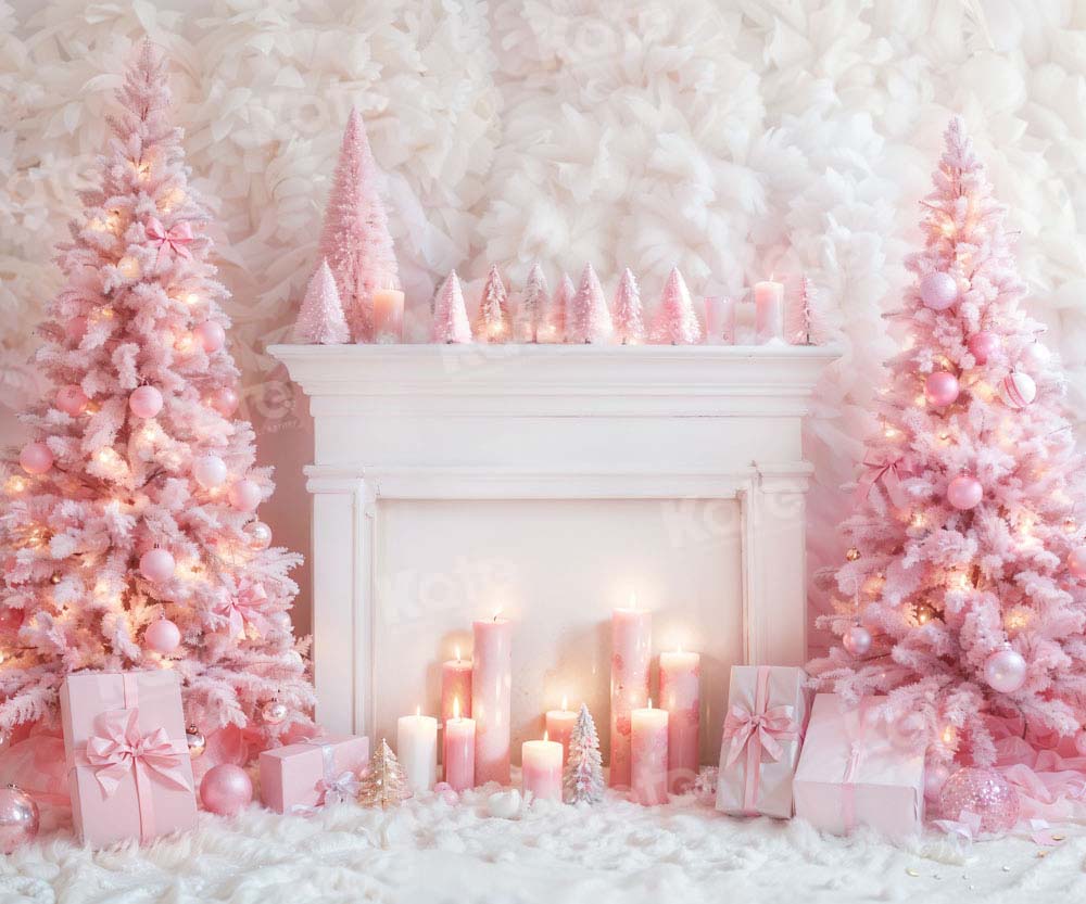 Kate Pink Christmas Tree Snow Christmas Backdrop Designed by Emetselch