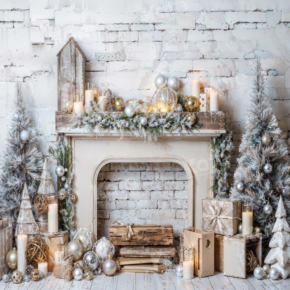 Lightning Deals-1 Kate Winter Christmas Tree Fireplace Backdrop Designed by Emetselch