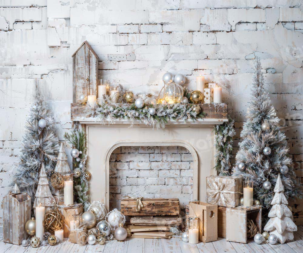 Lightning Deals-1 Kate Winter Christmas Tree Fireplace Backdrop Designed by Emetselch