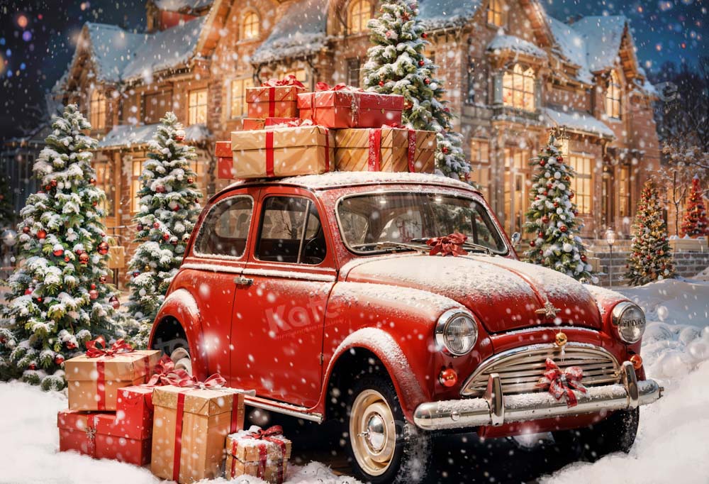 Kate Winter Christmas Red Car Backdrop Designed by Chain Photography