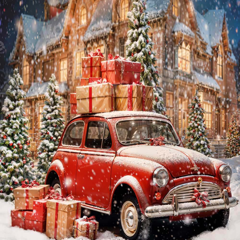 Kate Winter Christmas Red Car Backdrop Designed by Chain Photography