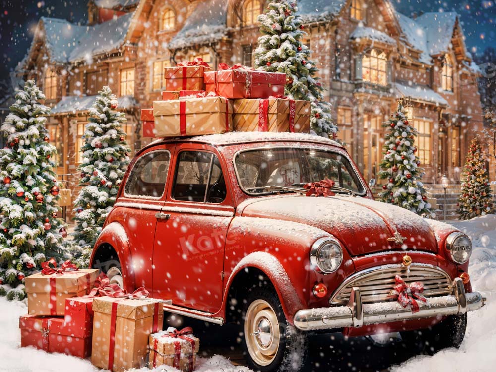 Kate Winter Christmas Red Car Backdrop Designed by Chain Photography