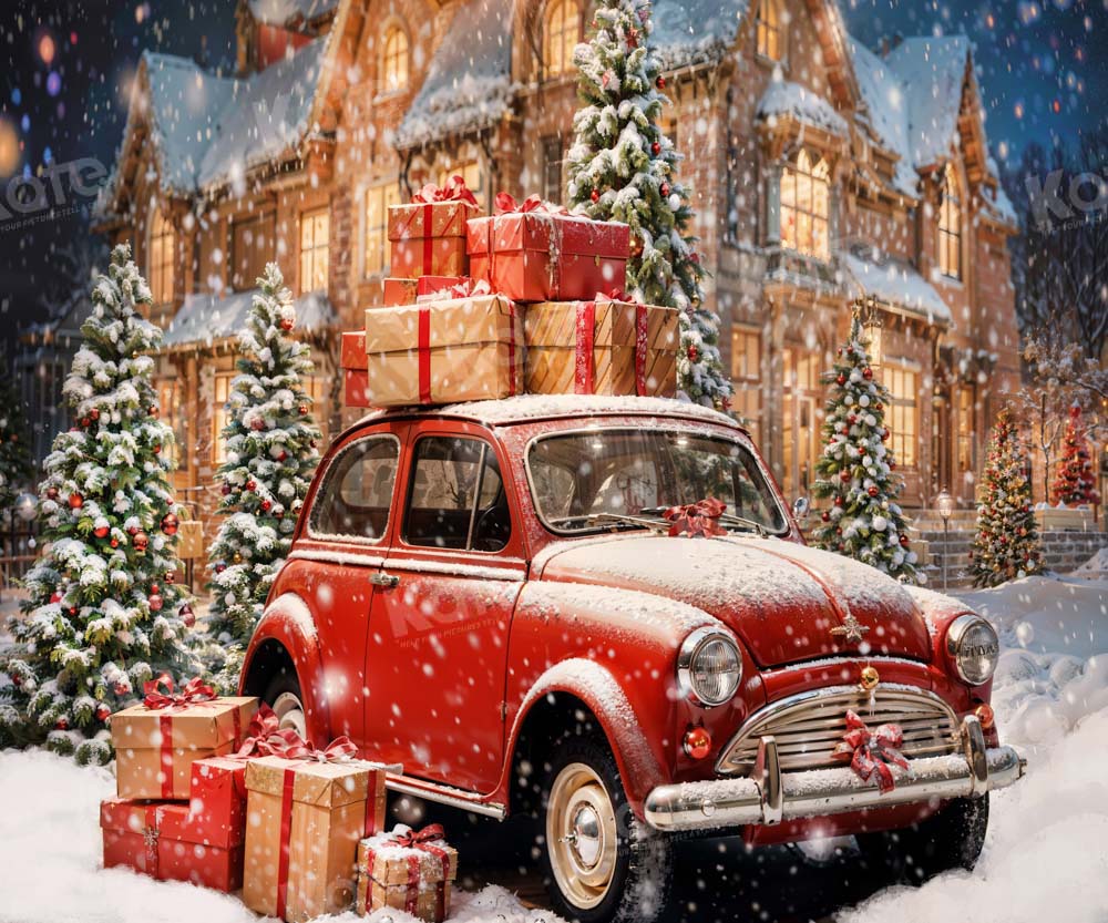 Kate Winter Christmas Red Car Backdrop Designed by Chain Photography