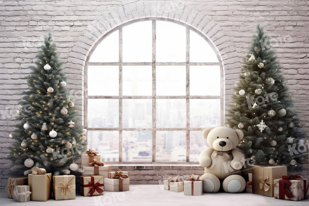 Kate Winter Christmas Tree Backdrop Gift Bear Designed by Chain Photography