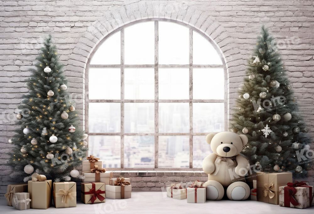 Kate Winter Christmas Tree Backdrop Gift Bear Designed by Chain Photography